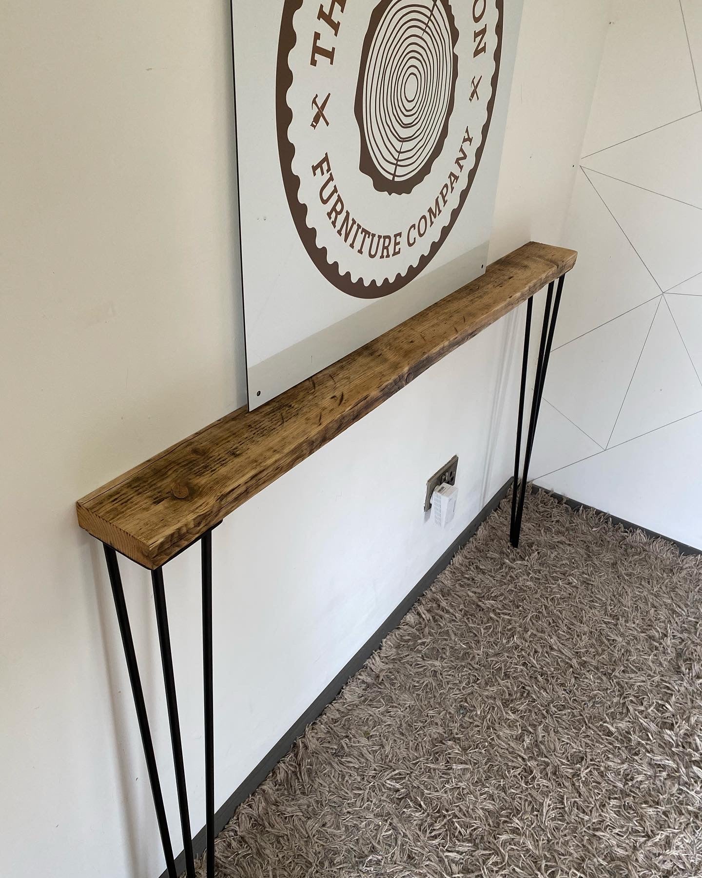 Wooden Radiator shelf with hairpin legs