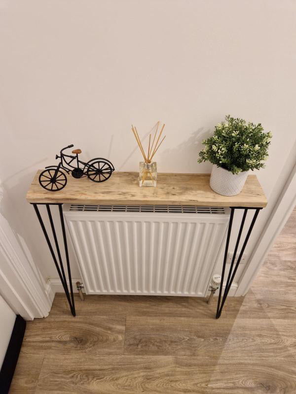 Wooden Radiator shelf with hairpin legs