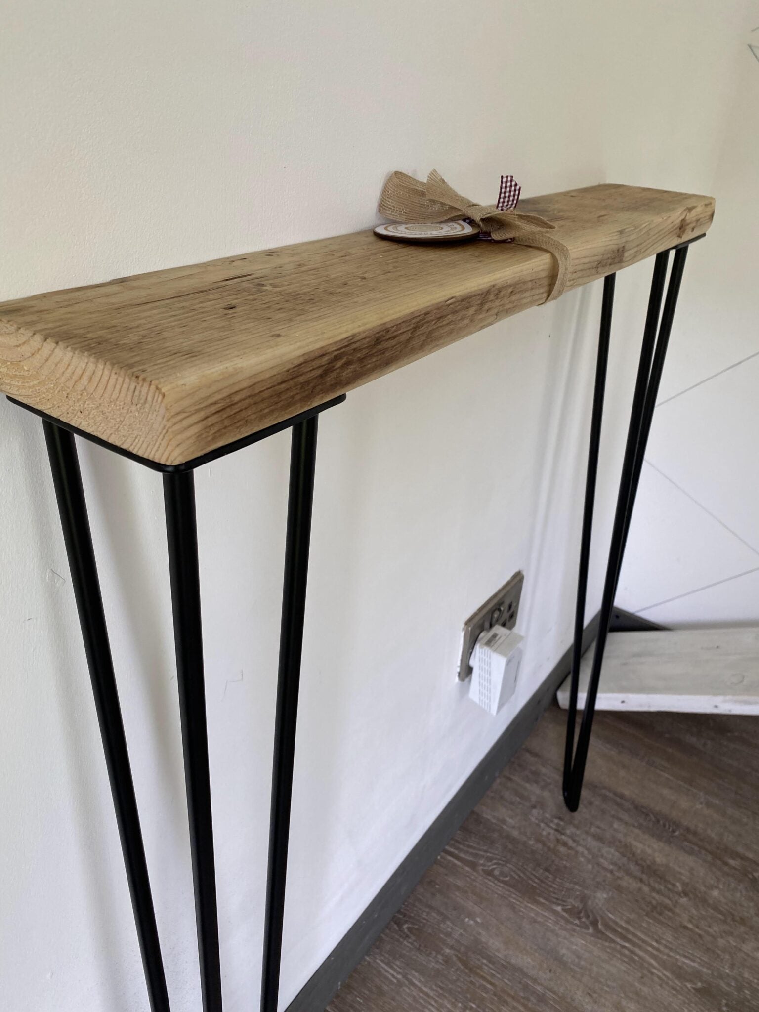 Wooden Radiator shelf with hairpin legs