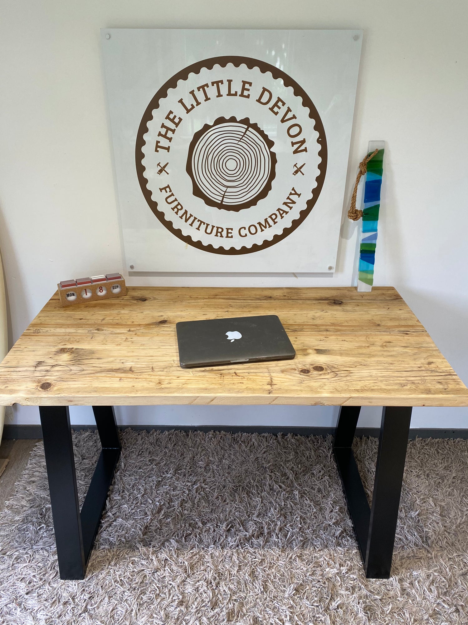 Wooden Desk with Industrial Legs - &