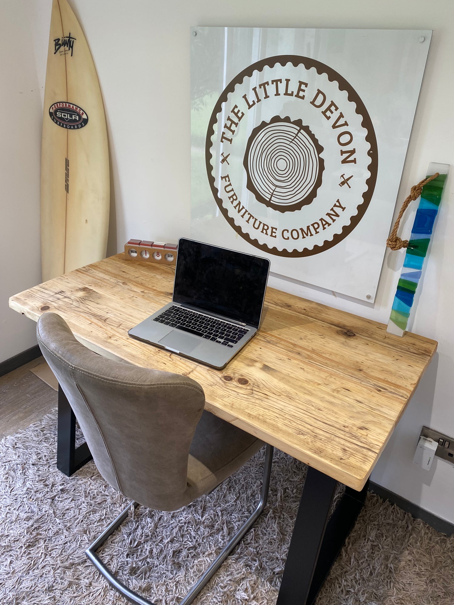 Wooden Desk with Industrial Legs - &