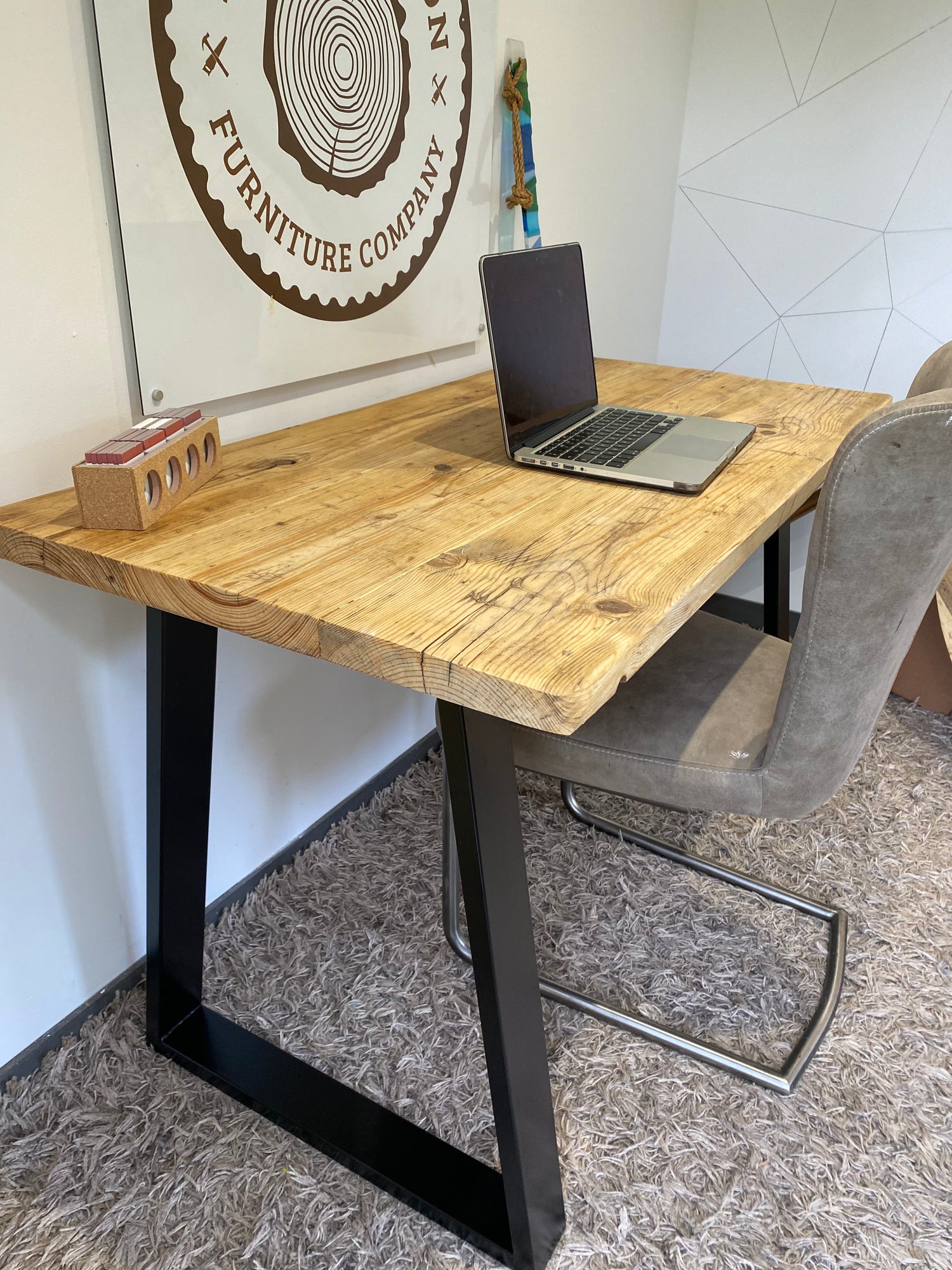 Wooden Desk with Industrial Legs - &