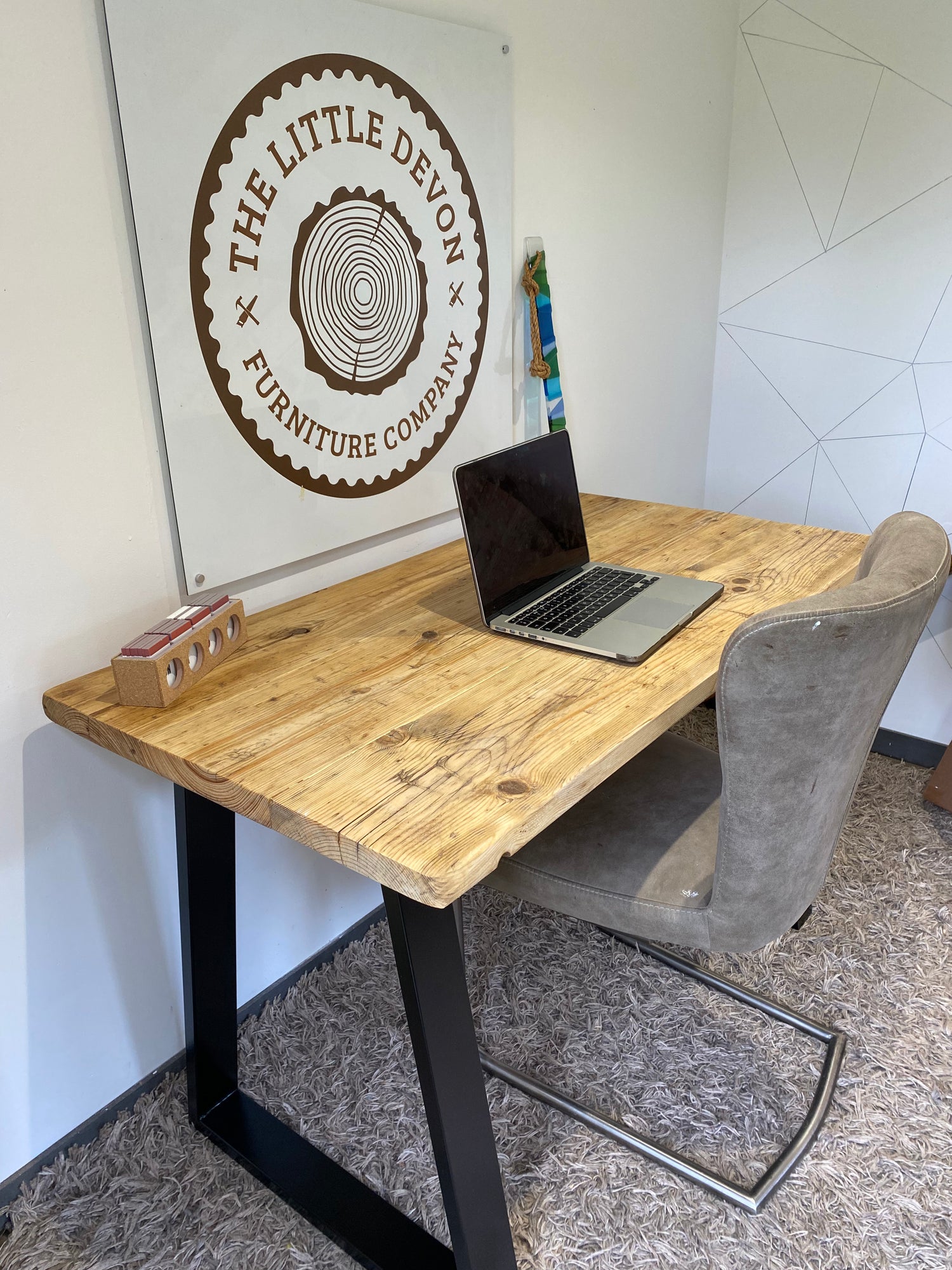 Wooden Desk with Industrial Legs - &
