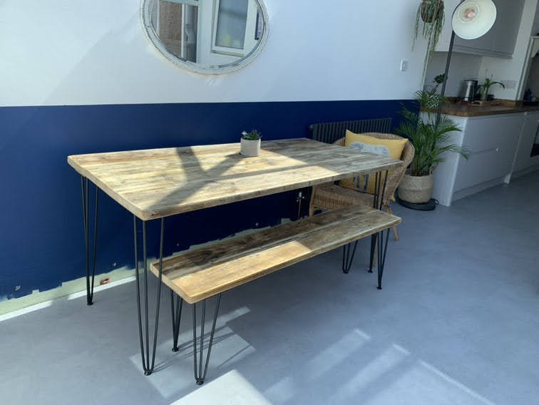 Wooden Dining Room table with hairpin legs - The &