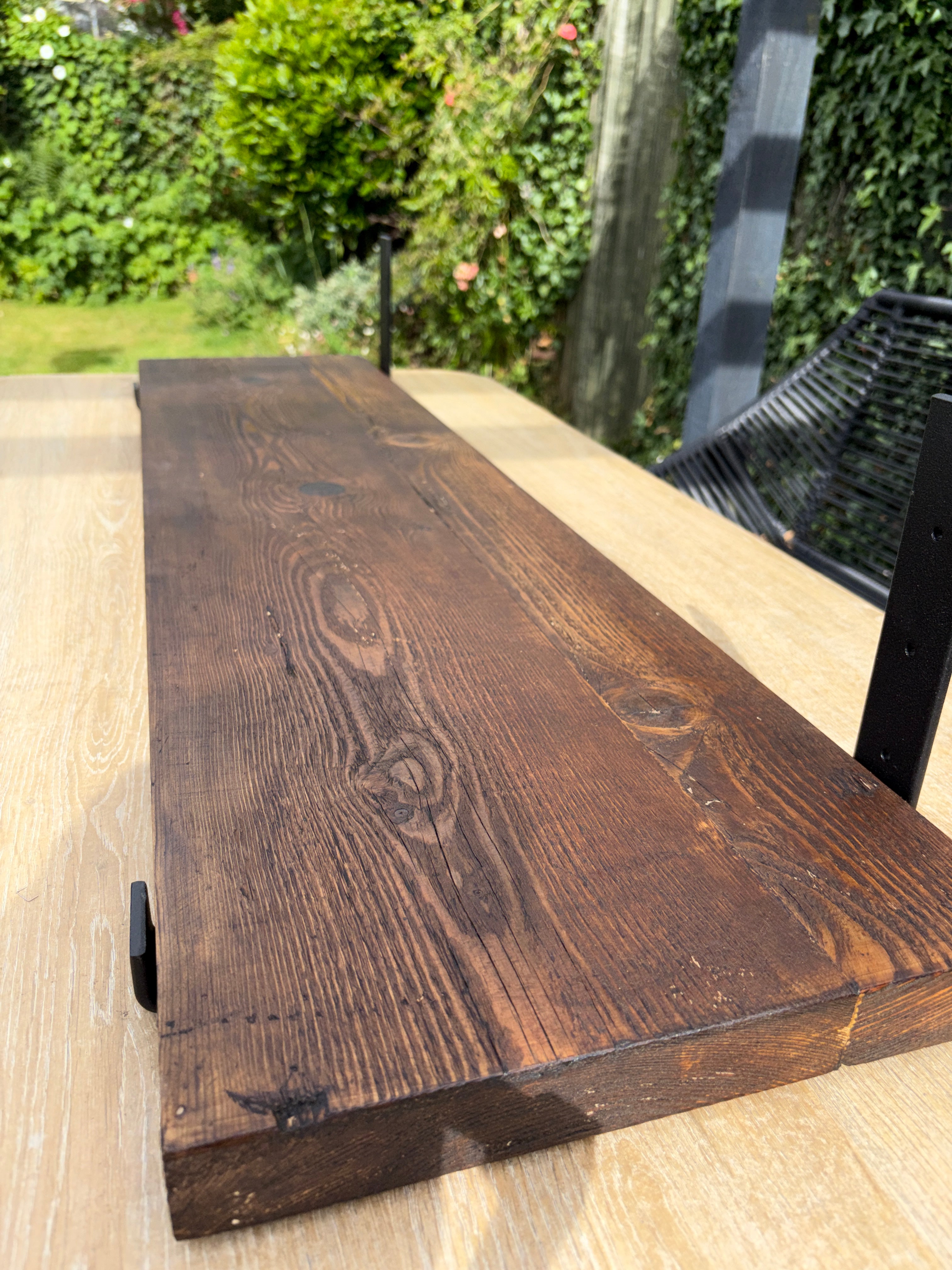 Reclaimed Wood Scaffold Shelves with Industrial Brackets – (30cm Deep) - The Clovelly